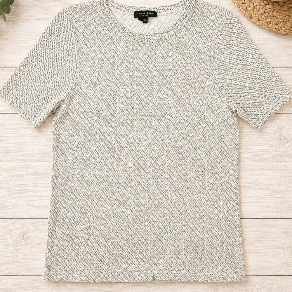 Rag & Bone T-Shirt Womens Large Green White Geometric Short Sleeve Tee